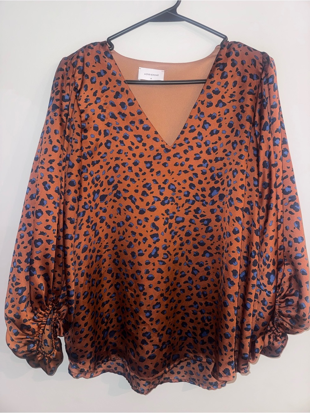 Adrienne Rust and Navy Leopard Print V-Neck Blouse